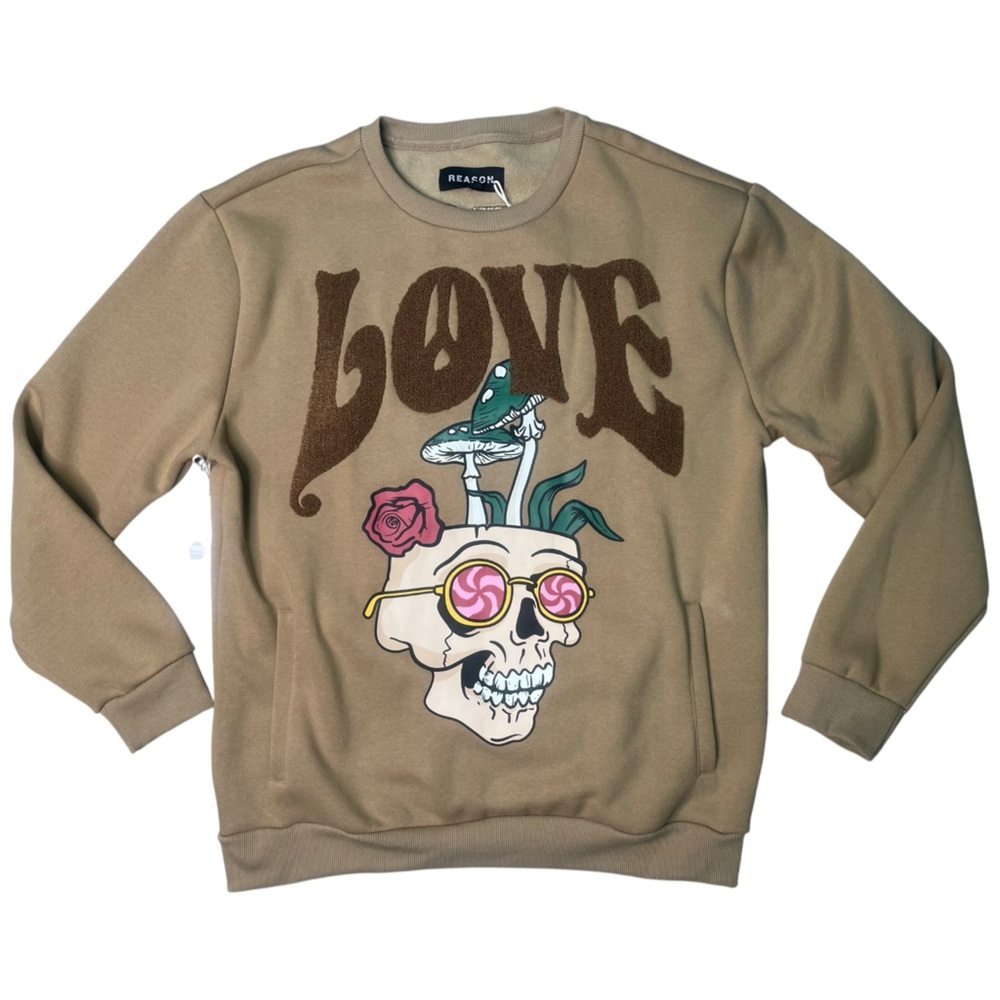 Sz Xl Reason Tan Love Skull Graphic Sweater